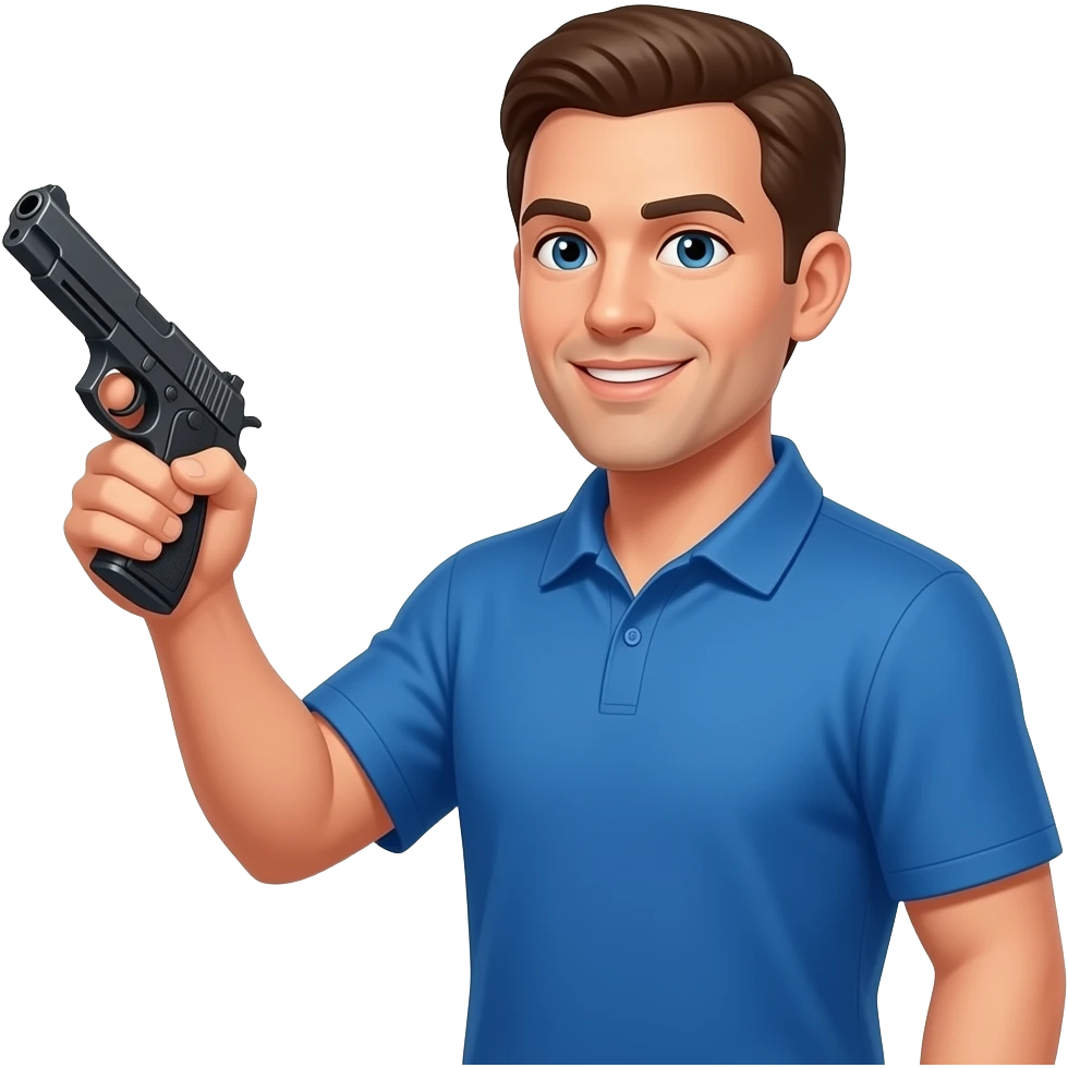 coach in a blue shirt signaling a pistol emoji