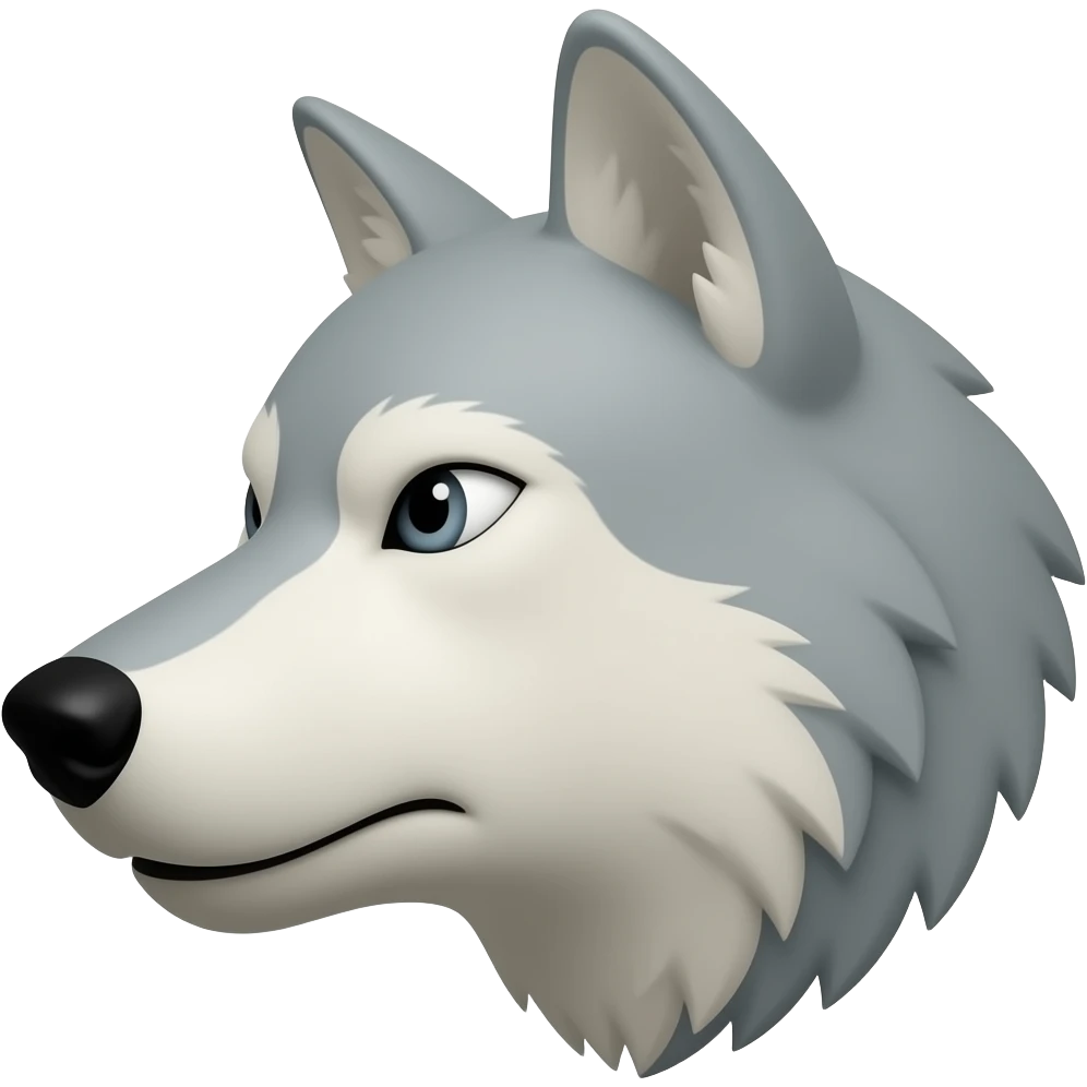 angry face light gray wolf head realistic Turn sideways light blue gray eyes emoji