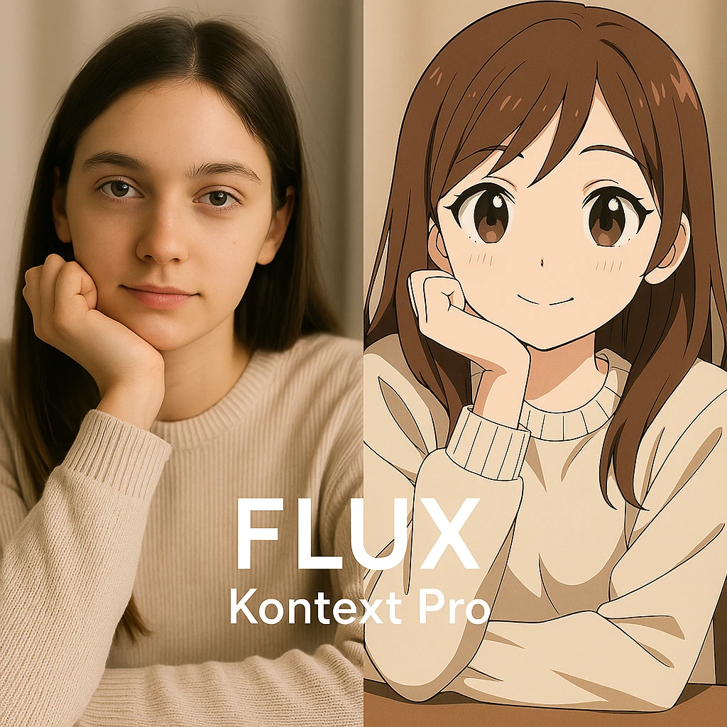 replace the logo with the text of "FLUX kontext pro" without black background just text, keep everything else same emoji