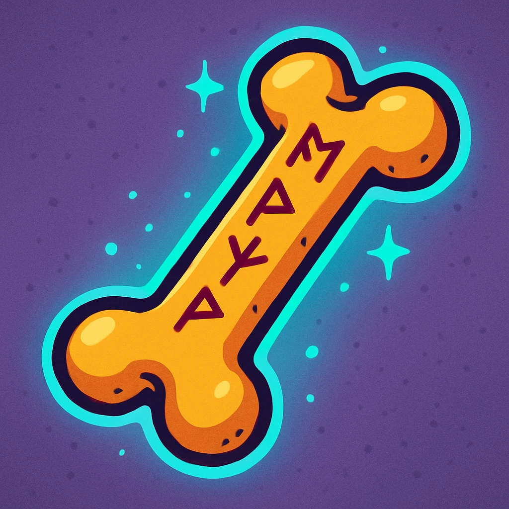 cartoon style bone, engraved with mysterious runes, outlined, slightly glowing effect emoji
