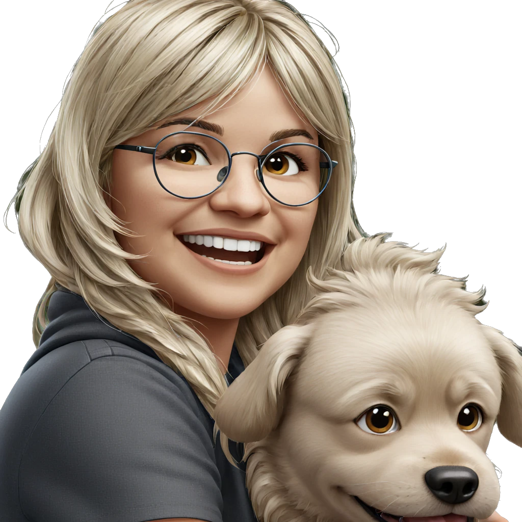 smiling girl with dog emoji
