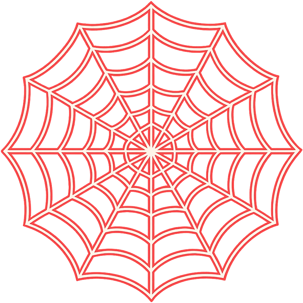 Render the spider web with all web strands looking like glowing red lasers in the style of apple emojis. Transparent background. emoji