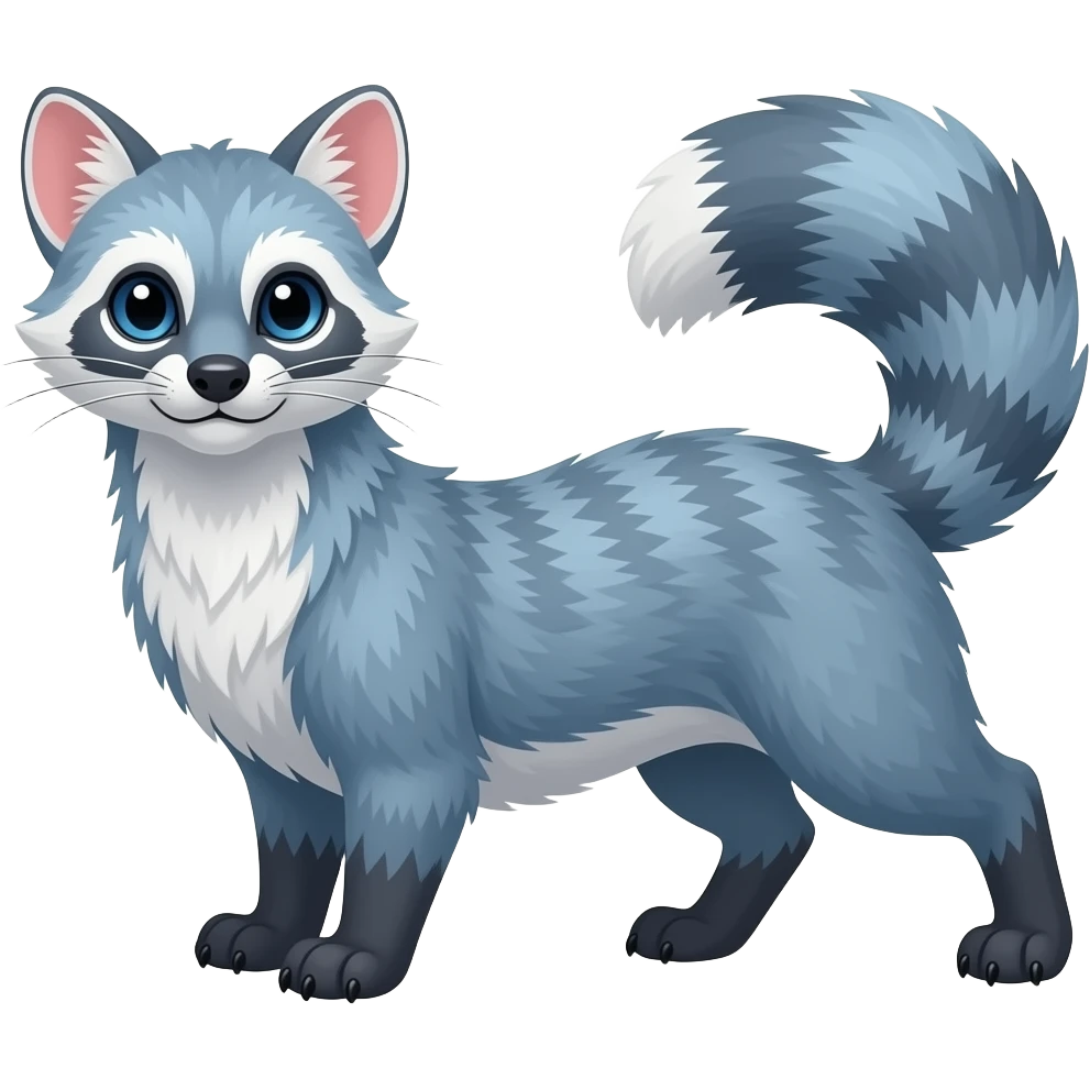 Blue civet-Felid-mustelid-creature-hybrid, full body emoji