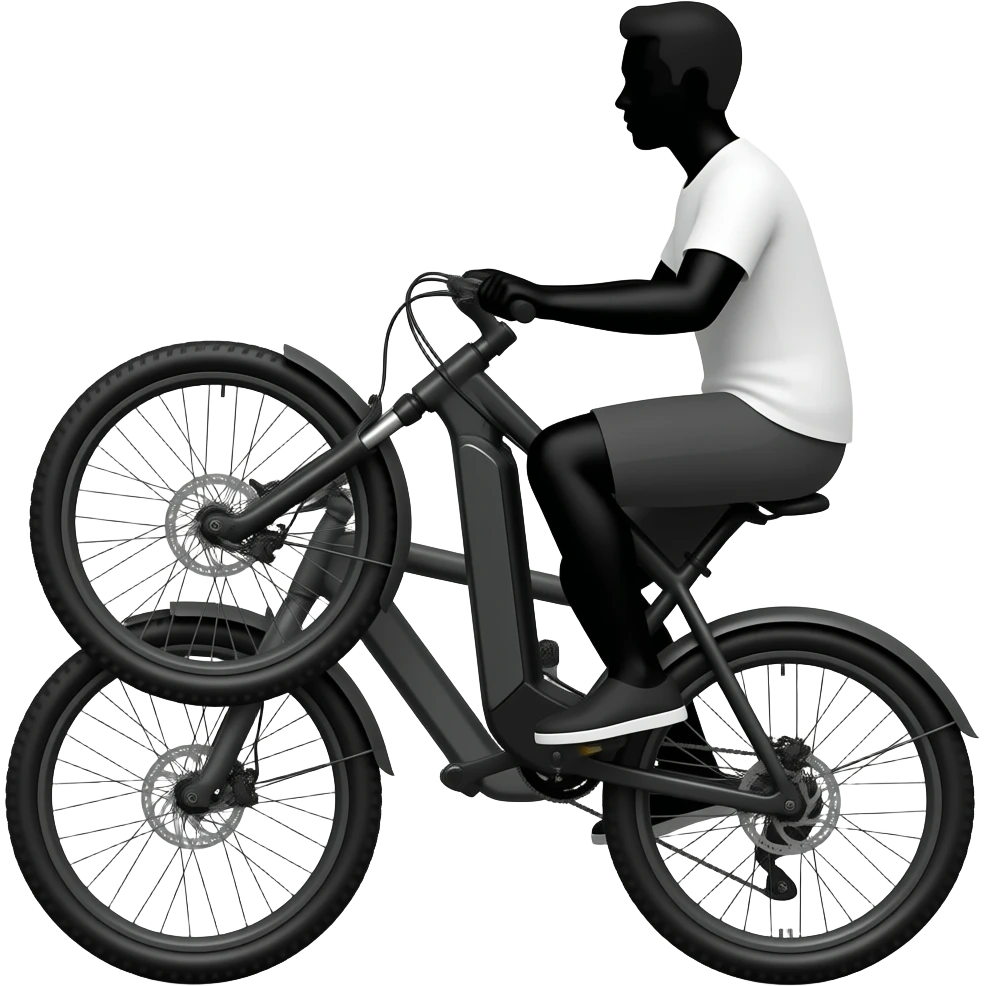 E-bike wheelie wearing white shirt black sillohette emoji