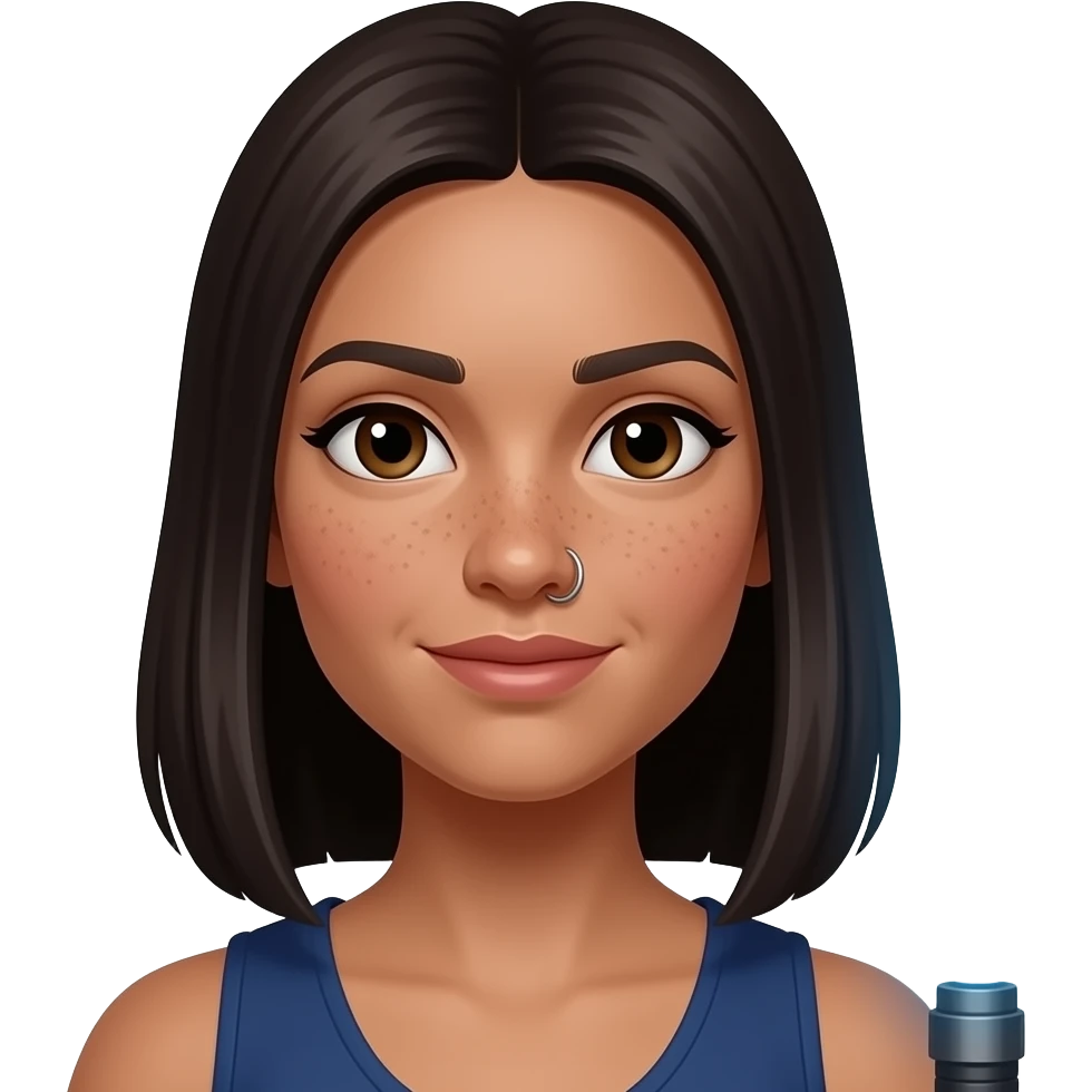 Princess, blue lightsaber, slightly lighter bc skin tone , with shoulder darker length straight hair and a nose ring, more freckles around nose emoji