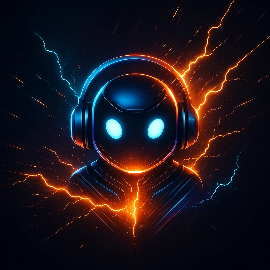 AI assistant icon with high-speed spark and lightning, glowing core, metallic neon colors, sleek tech lines, premium futuristic bold style, dark background, 1:1 aspect ratio, no text emoji