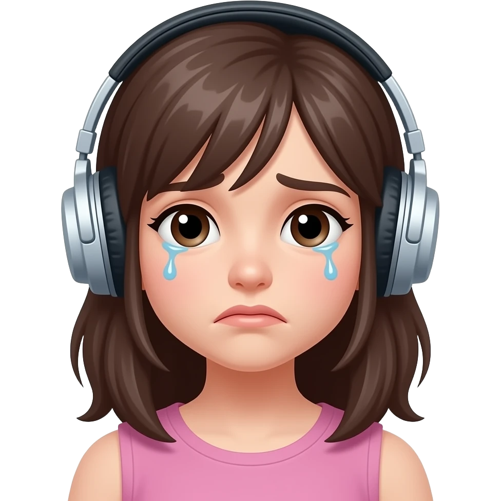 upset girl with headphones, NO TEARS emoji