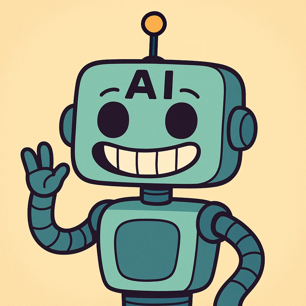 funny AI robot with a big smile, vibrant colors, suitable for Slack emoji emoji