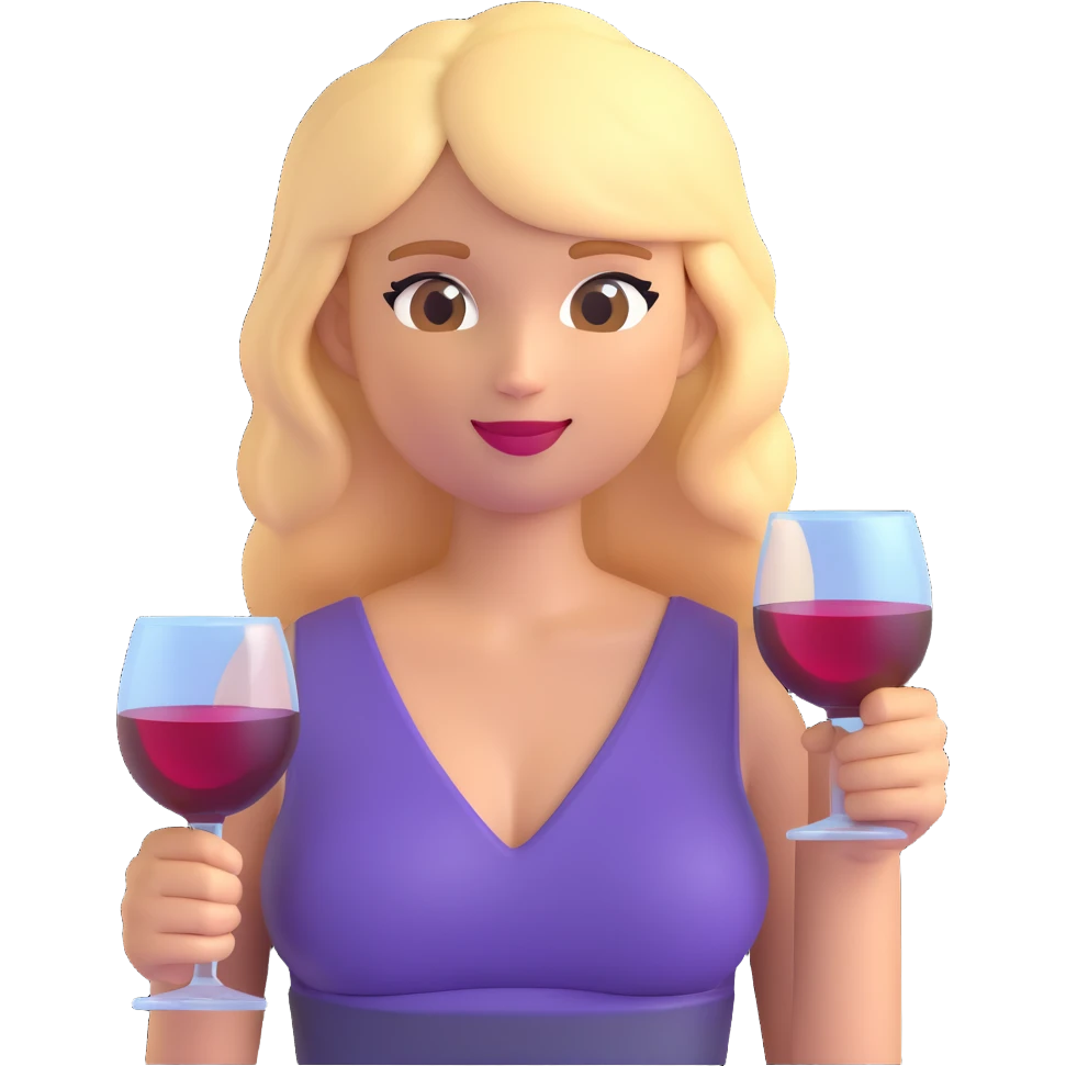 iPhone girl emoji, blond hair, sexy top, holding wine emoji