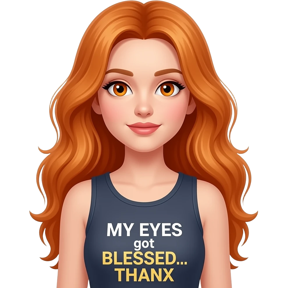 sexy girl with overlong ginger hair and ginger eyes a top with MY EYES got BLESSED... THANX written on it emoji