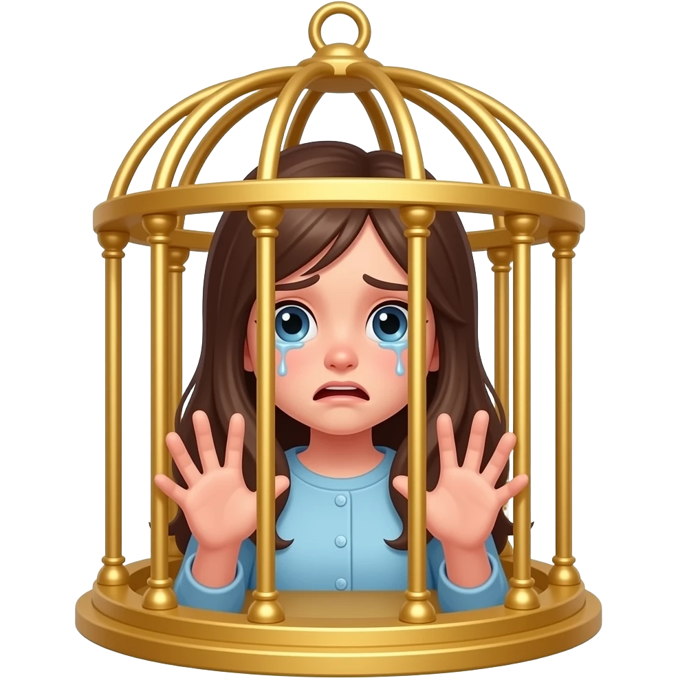 a girl  in golden cage sad and terrified emoji