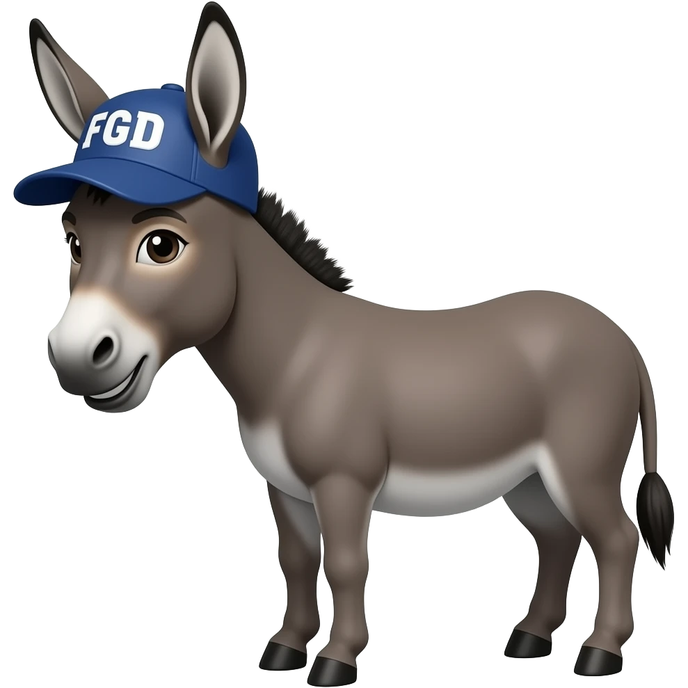 Donkey wearing a baseball cap with the letters FGD emoji