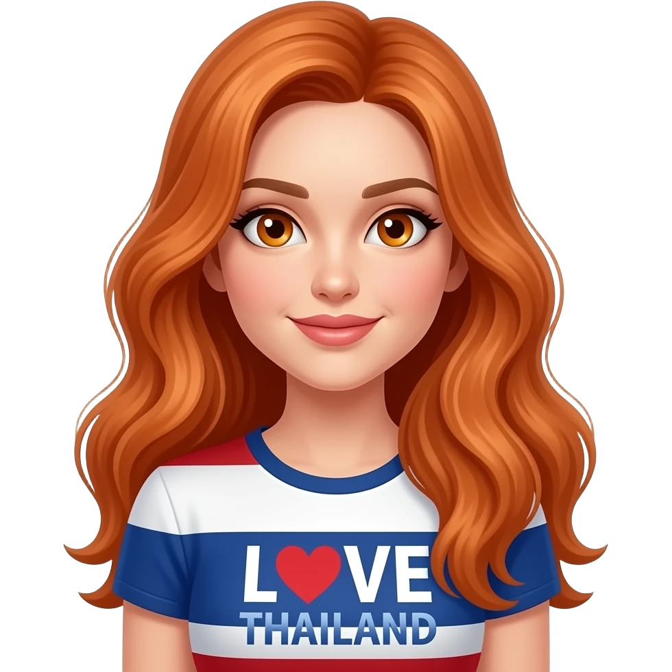 sexy girl with long ginger hair and ginger eyes a top with LOVE THAILAND written on it emoji