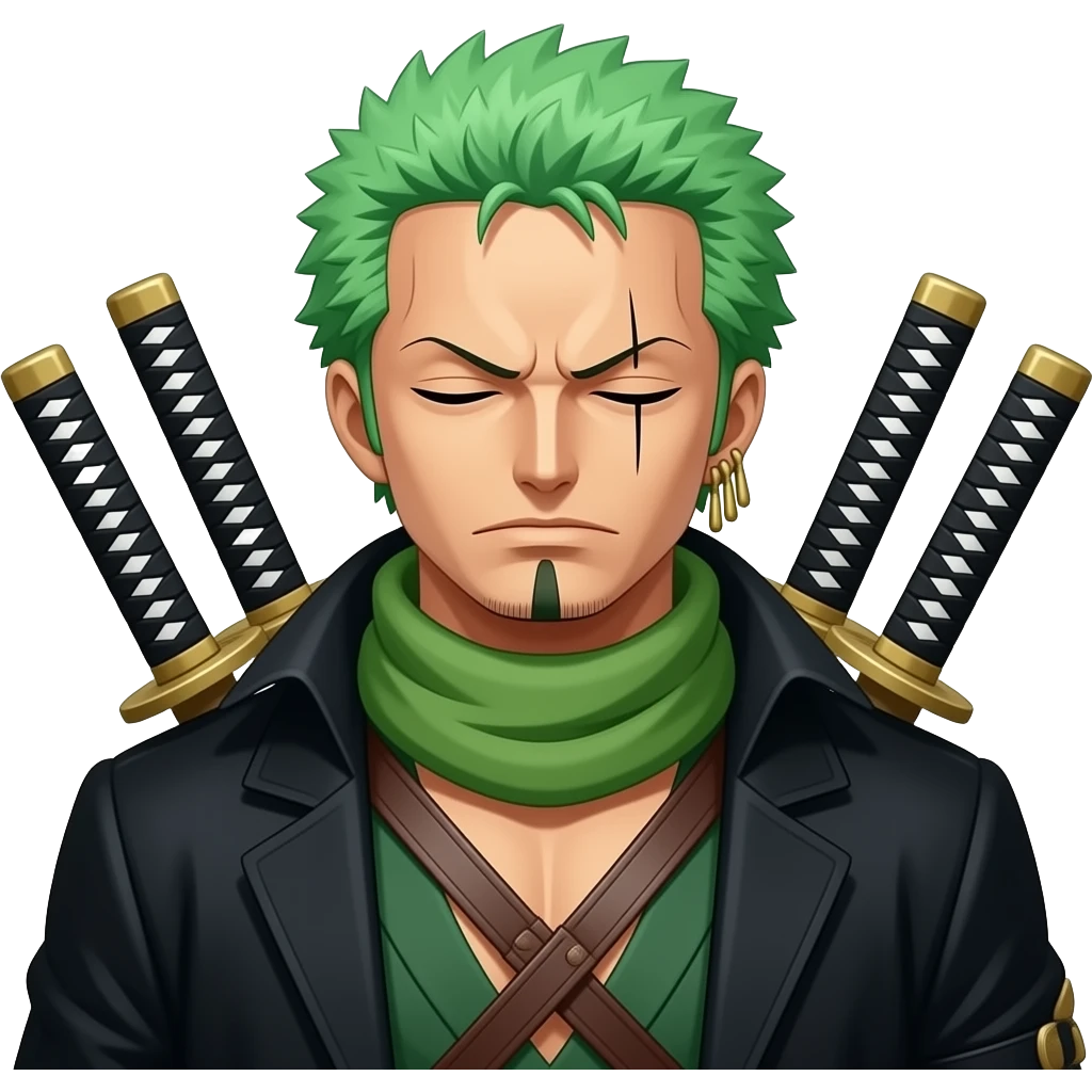 Zoro with left eye close and no facial hair emoji