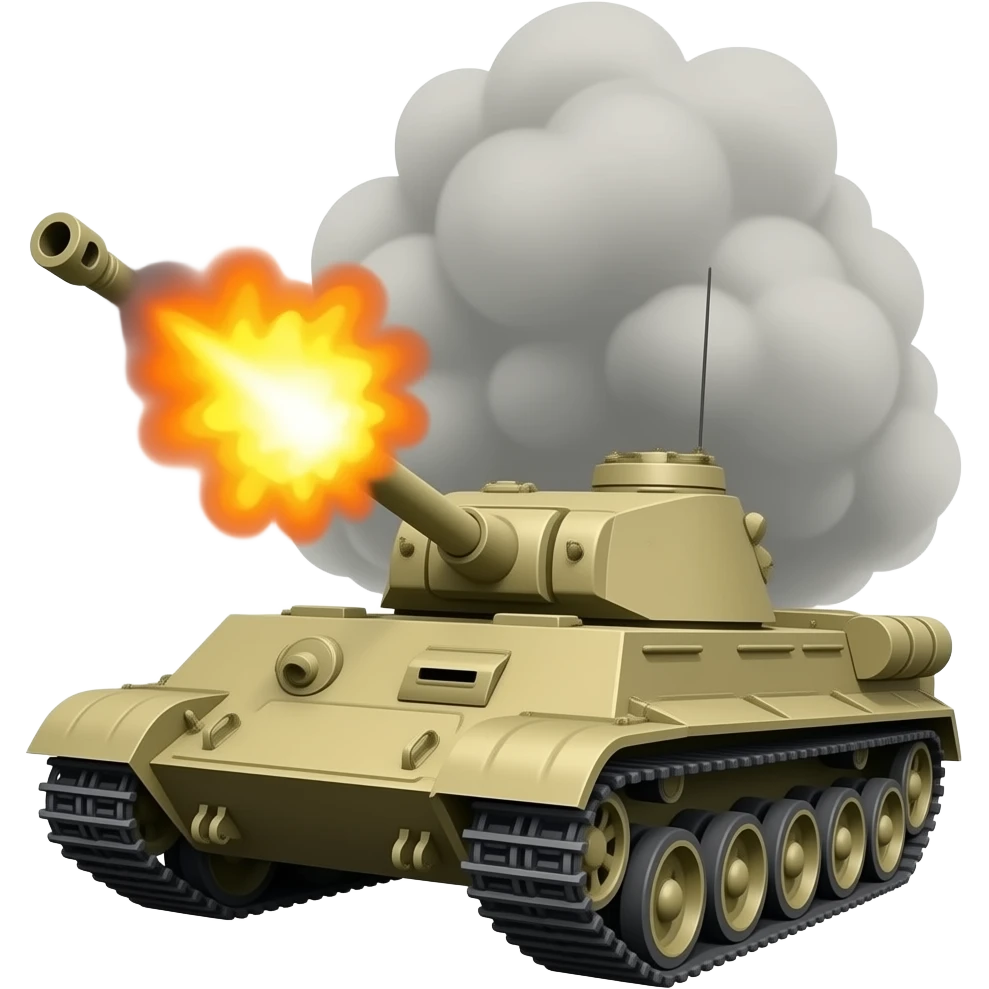 Tanque de guerra disparando y humo detrás emoji