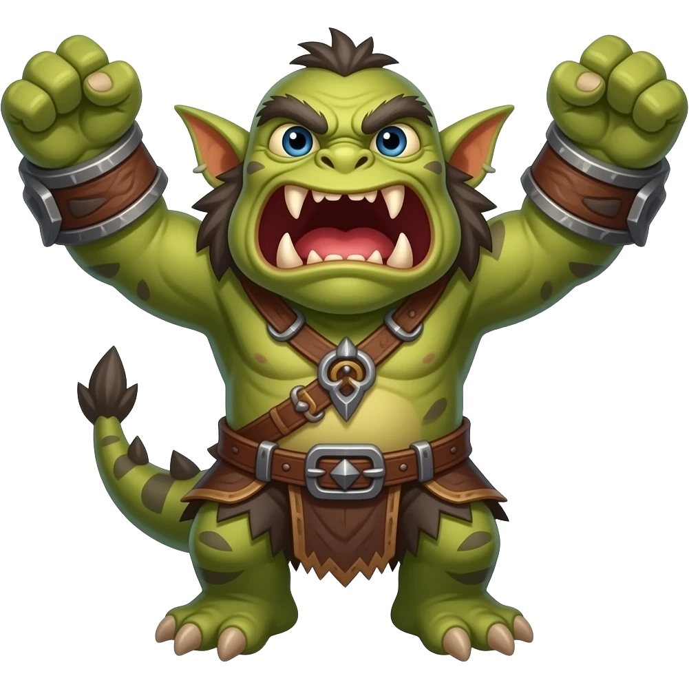 World of warcraft cartoon murloc roaring with arms in the air emoji