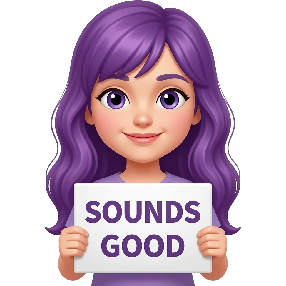 girl with long purple hair holding a SOUNDS GOOD sign emoji