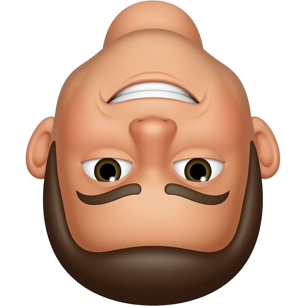 frowning face but the heads upside down so it looks like its smiling emoji