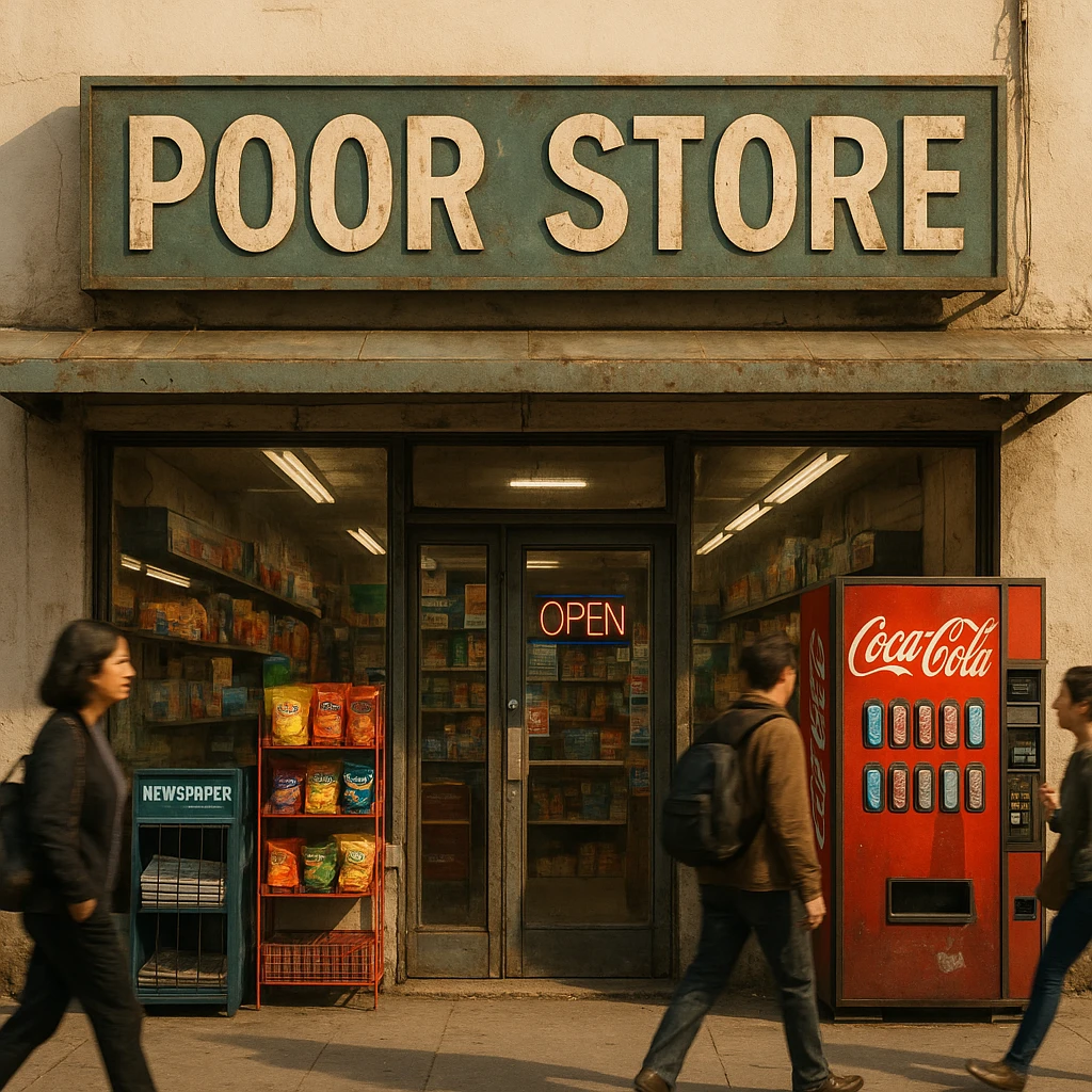 Convenience store named poor store and more emoji