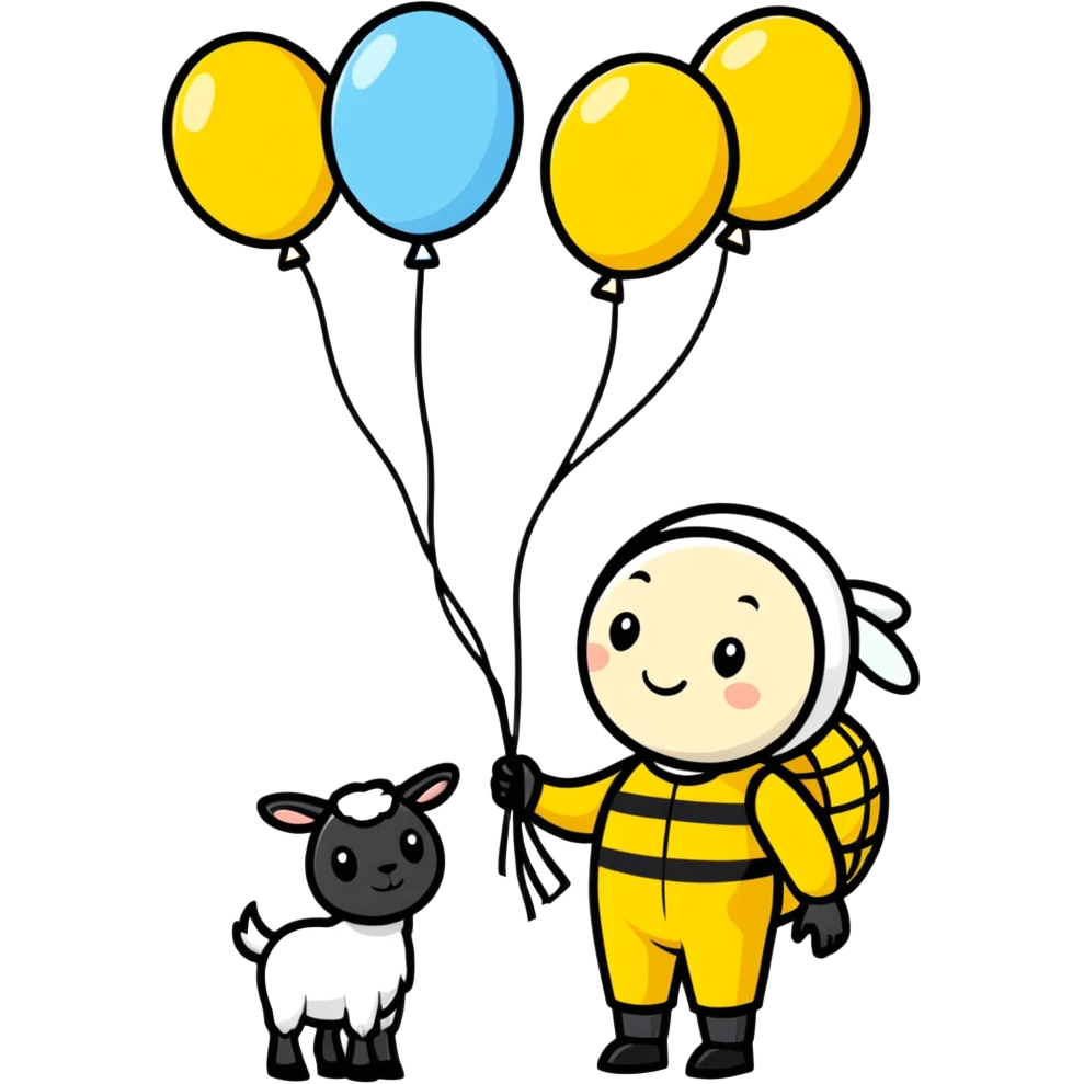 A bee keeper with balloons and goat  emoji
