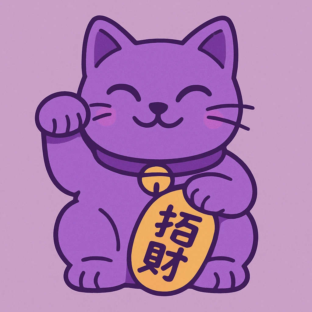 Purple Chinese lucky cat in a flat toon style  emoji