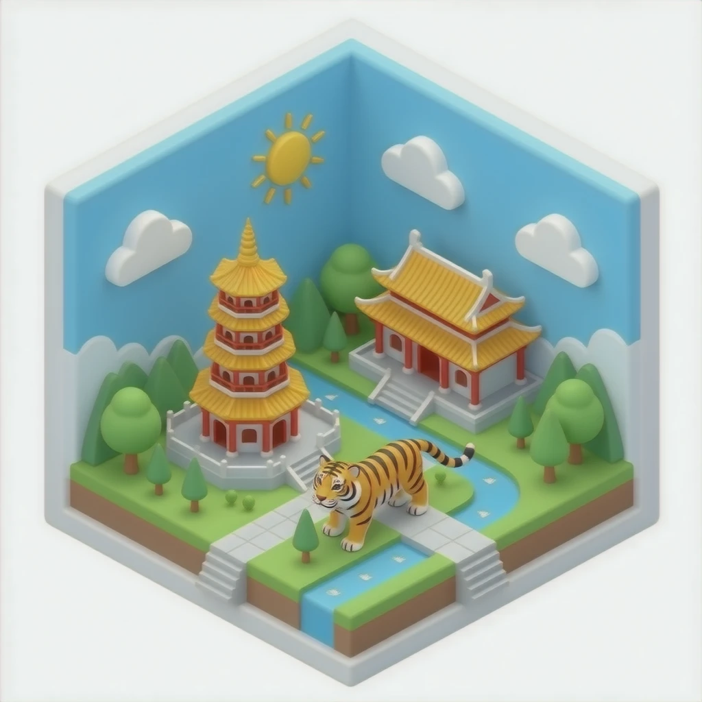 kaohsiung tiger and dragon pagodas 3d isometric miniature emoji