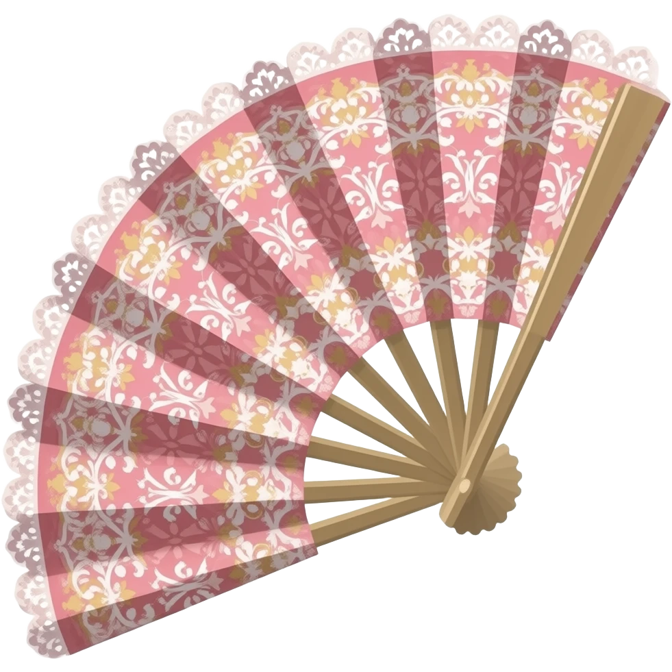 Reddish-pinkish and gold and white rococo pale pink fan with lace emoji