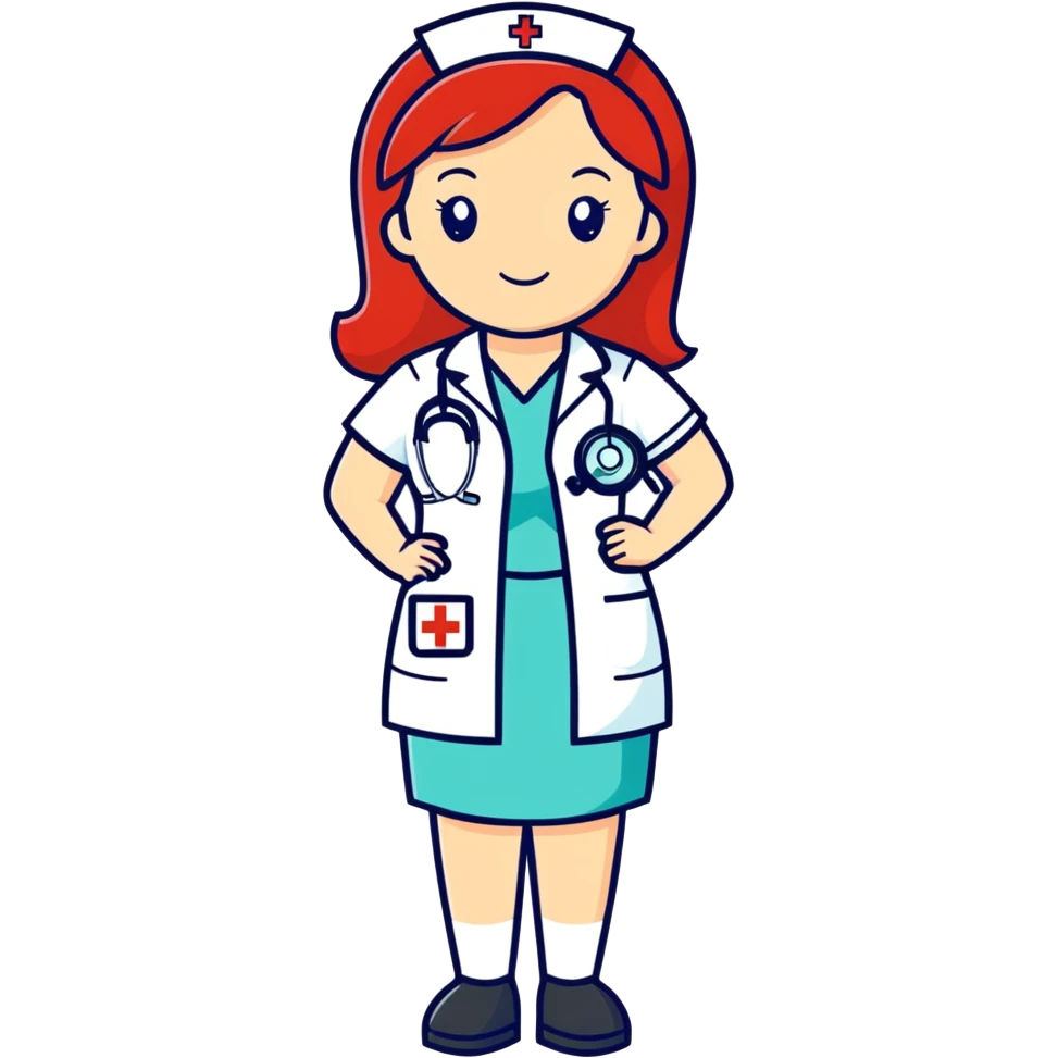 Heavyset woman with long red hair nurse with stethoscope emoji