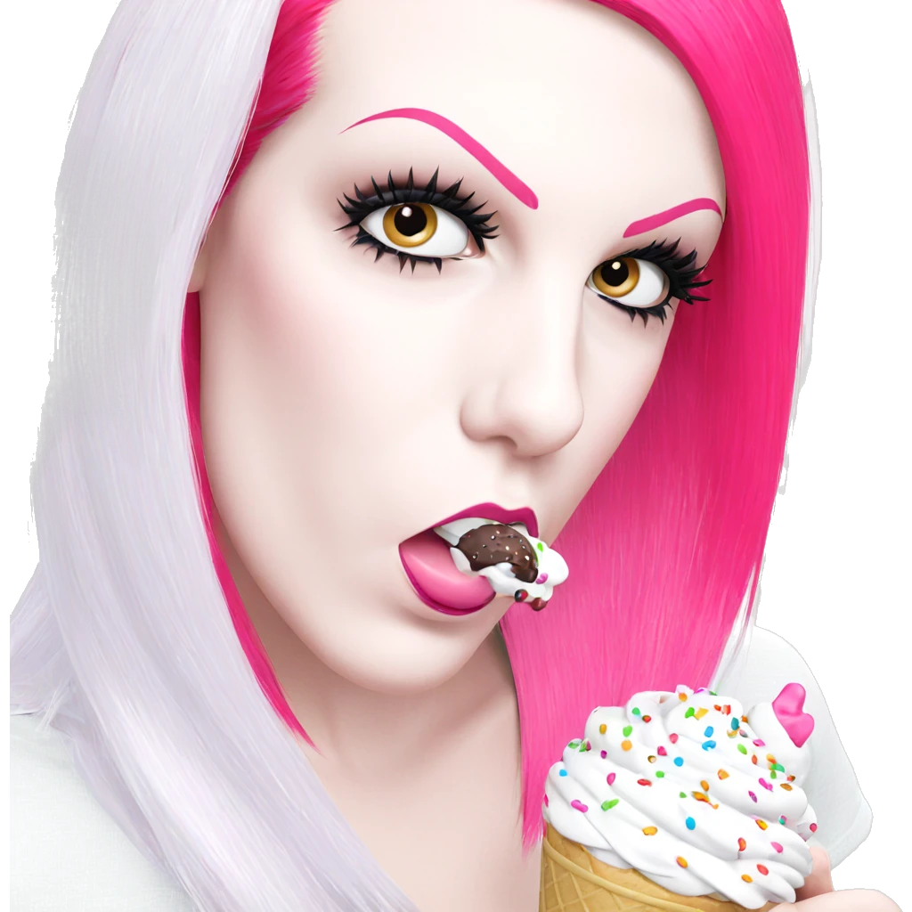 pink-haired girl enjoying ice cream emoji