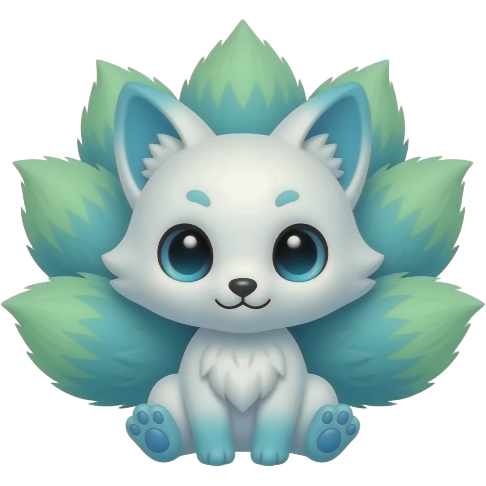 Baby White blue ombré green fluffy Kitsune nine tails Blue paws emoji