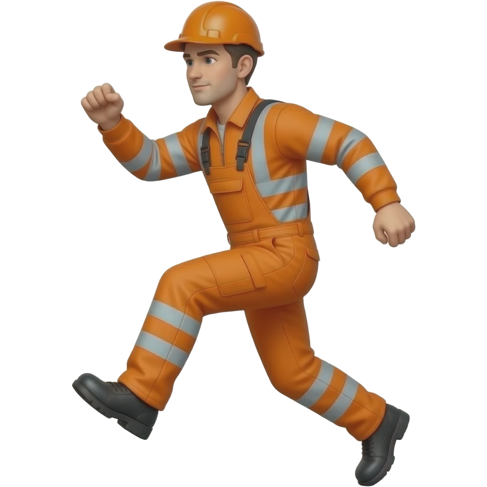 man in full hi-vis orange overalls with sleeves, trips emoji