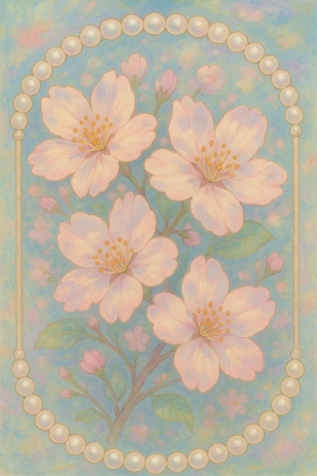 pastel sakura flower with a pearl border, ghibli style emoji