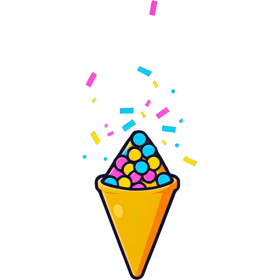 festive confetti cone popper with colorful confetti explosion emoji