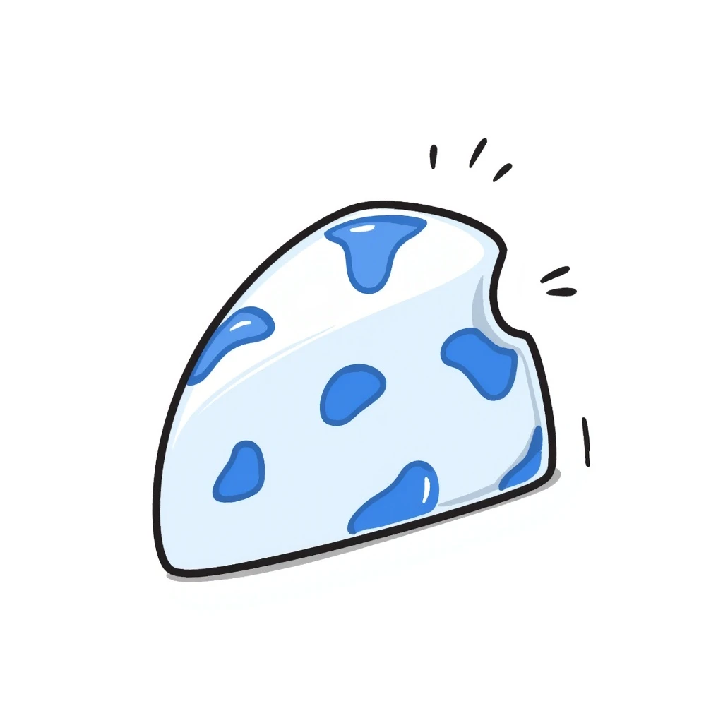 blue cheese wedge with blue squiggles, hand drawn doodle style, playful lines, white background emoji