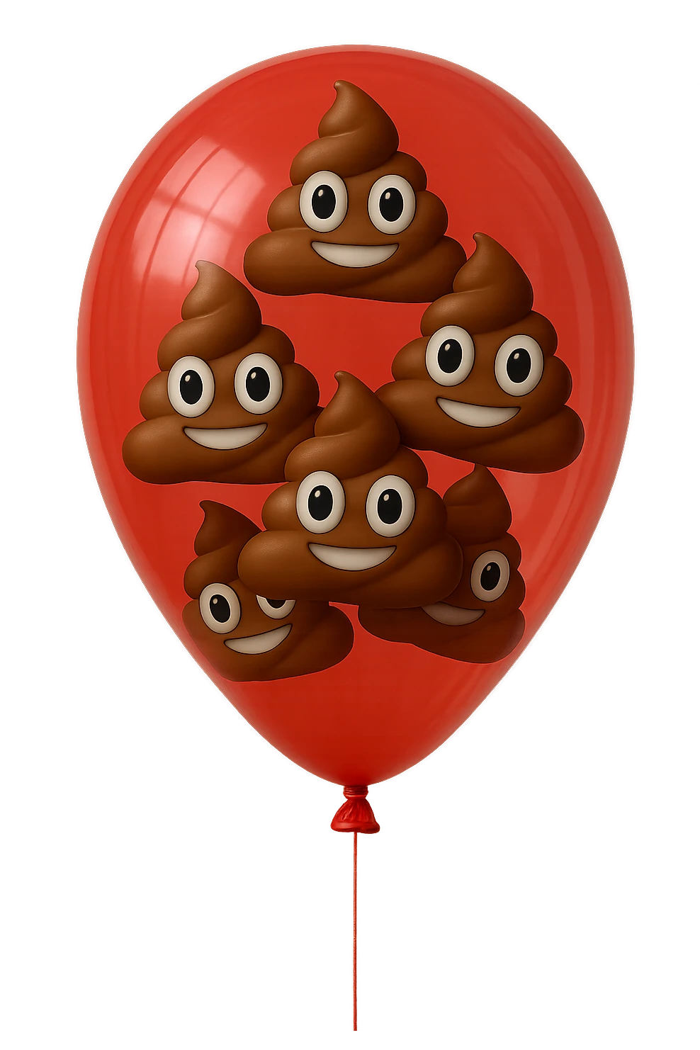 emoji stile iphone di un palloncino rosso pieno di 6 cacche con gli occhi, iperrealistico 4k emoji