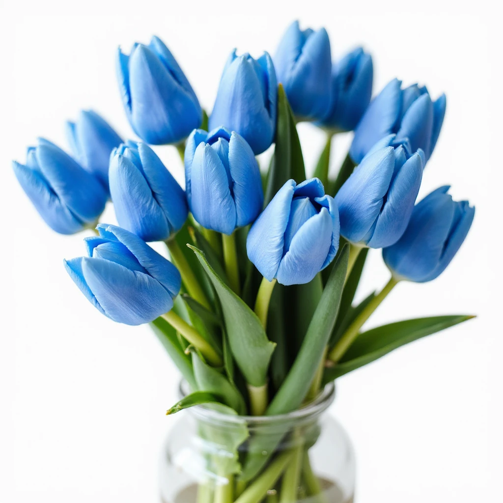 realistic blue tulip bouquet, transparent background emoji