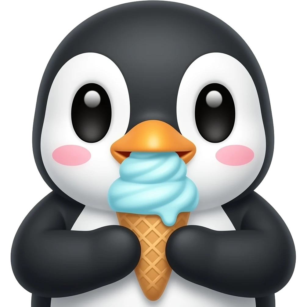 penguin with ice cream half body close up emoji