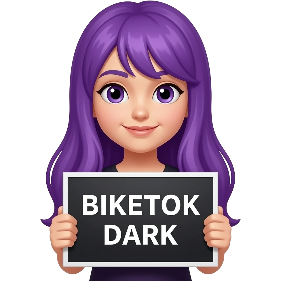 girl with long purple hair with a BIKETOK DARK sign emoji