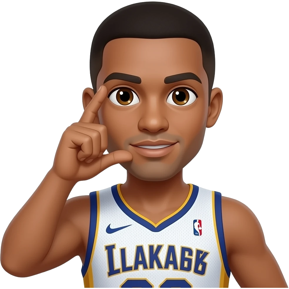 Make the mans skin light brown and a basketball player with his first and second fingers held up to his right ear and his thumb held on his lips like a phone emoji