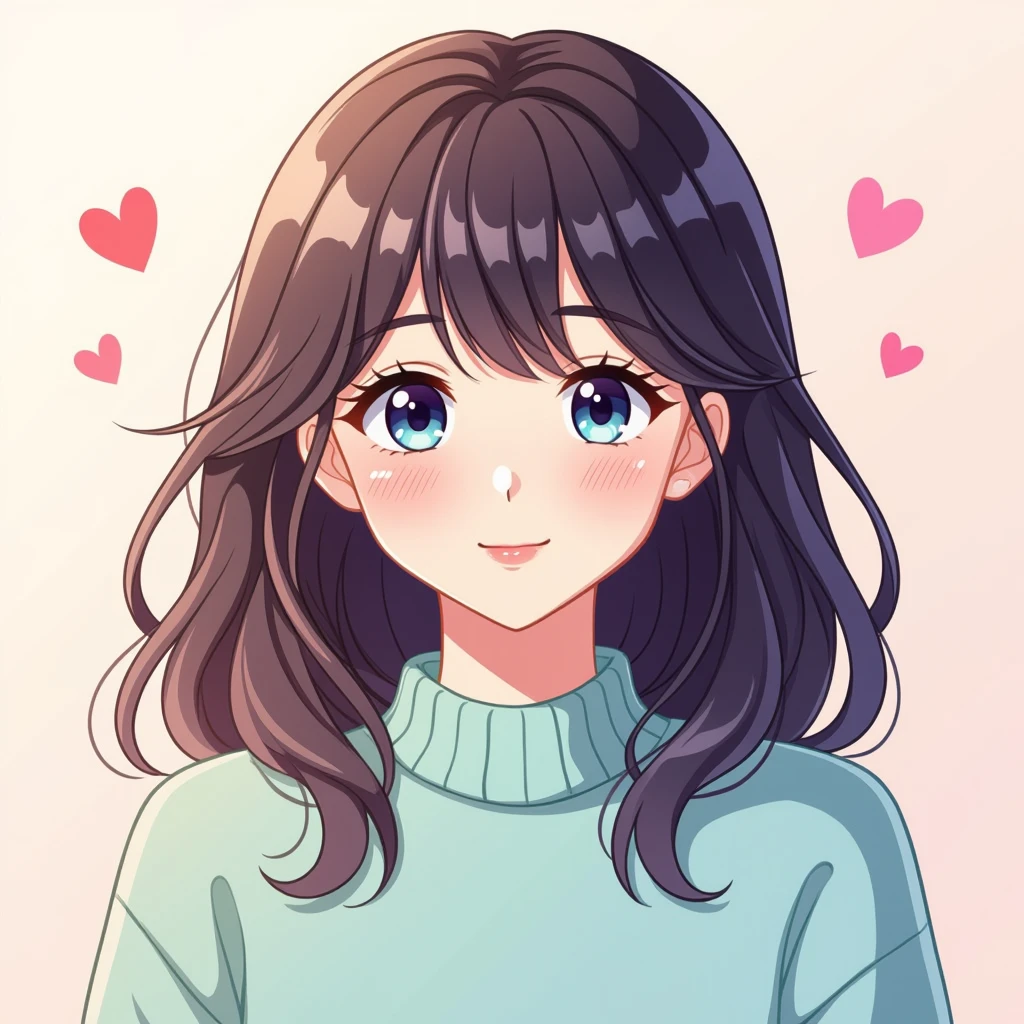 anime heart, blushing, soft pastel colors, kawaii face emoji