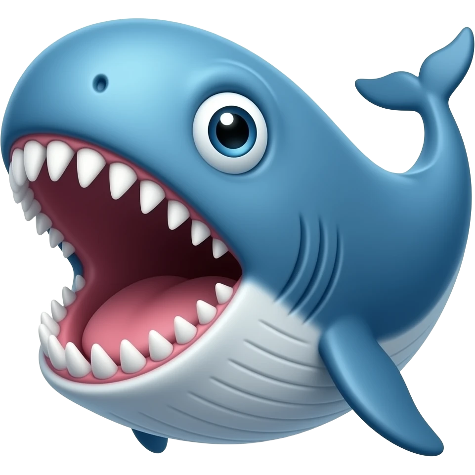 Make a bloop (a whale with a giant open mouth and make it blue) and it have shark teeth (and make it have allot of gills gills) and make it show the tail emoji