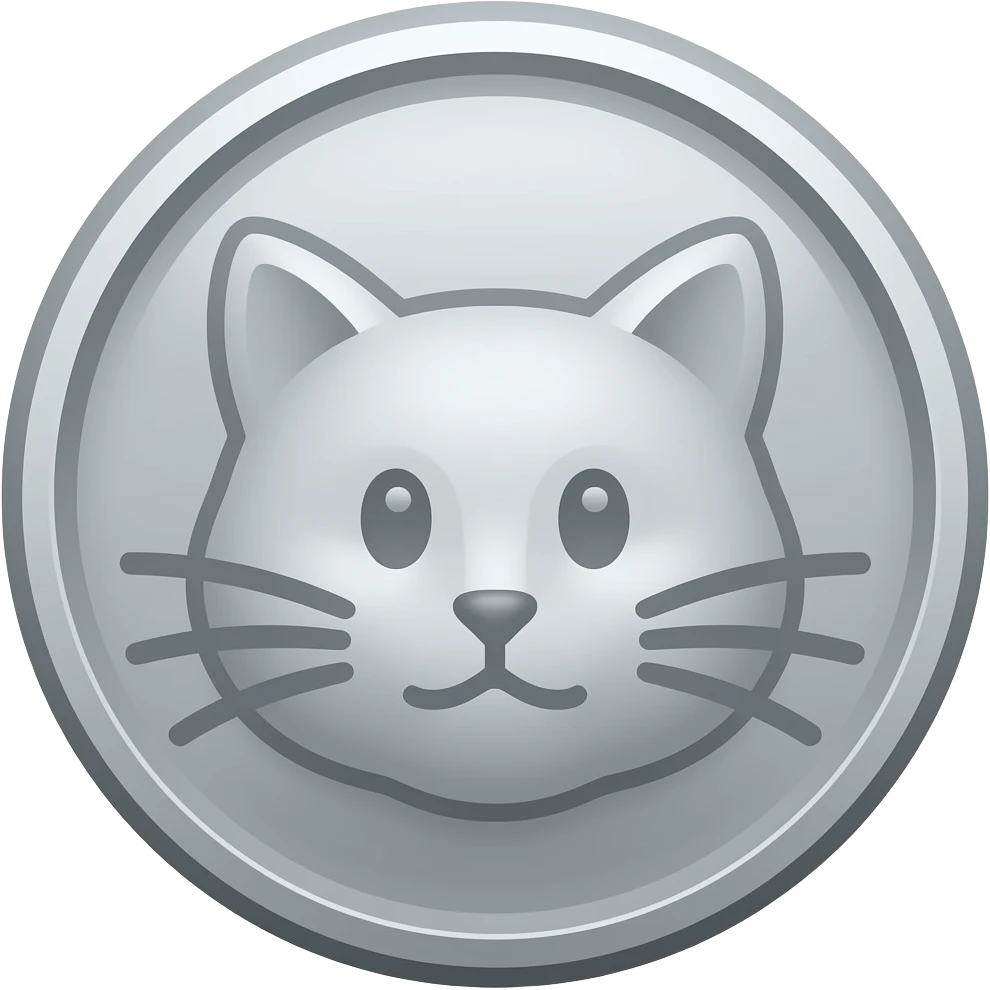Emoji de uma moeda com rosto de um gato em pixel art, moeda de prata, 128 x 128 e sem fundo emoji