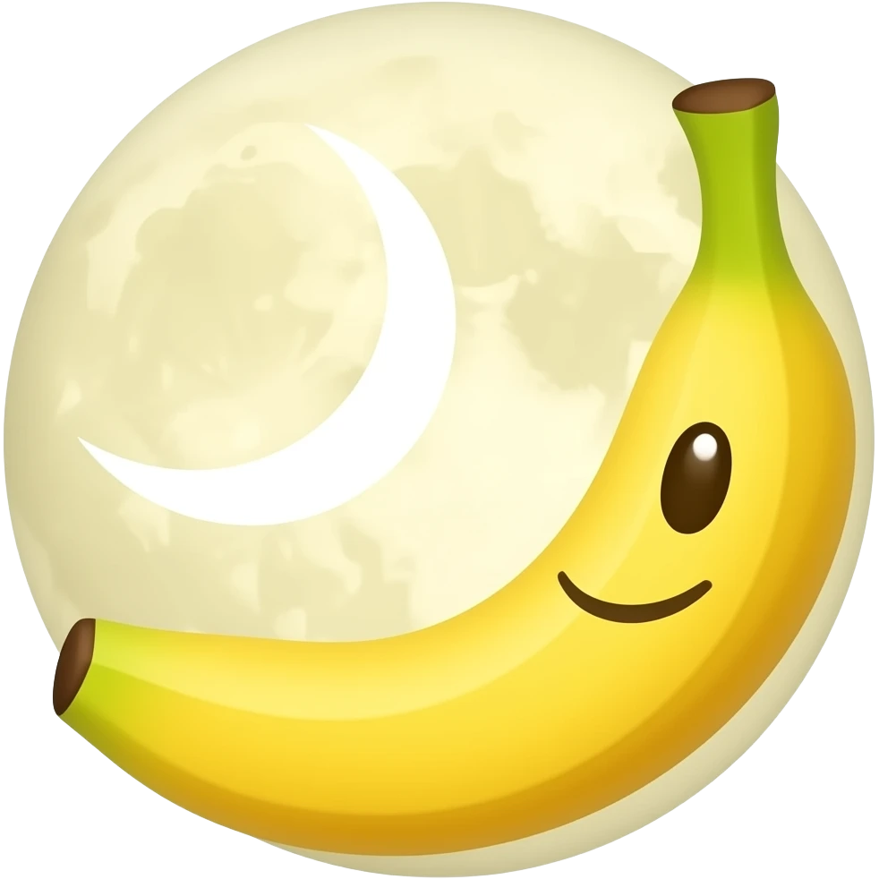 The emoji depicts a smiling full yellow moon as a banana which is inscribed as a crescent moon within a round moon. emoji
