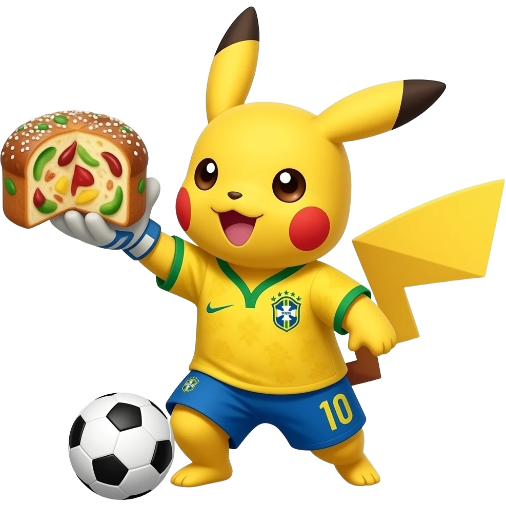 brazilian pikachu catching a panettone like a goalkeeper(soccer style-the panettone is the ball) emoji