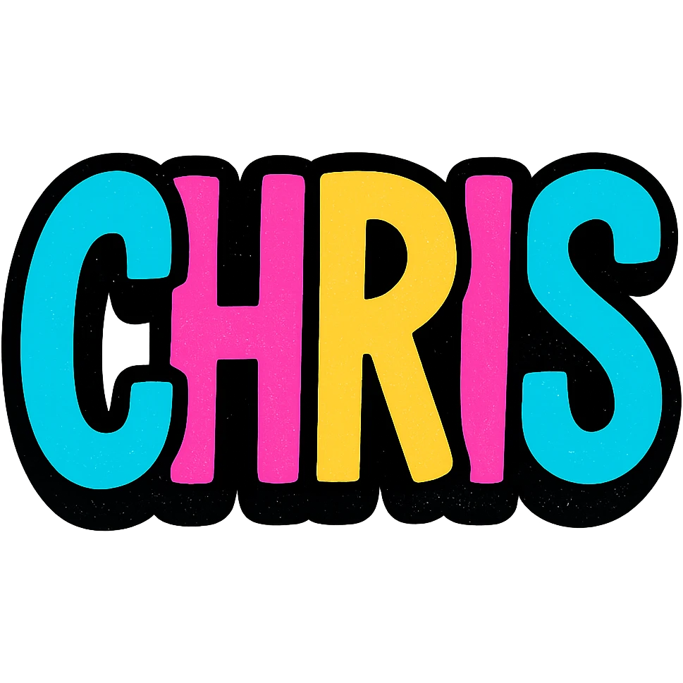 cool colored font text that says CHRIS on top, vibrant, eye-catching, modern style emoji