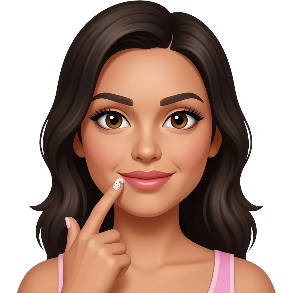 A latina whit fake lashes and lip liner and hello kitty nails emoji