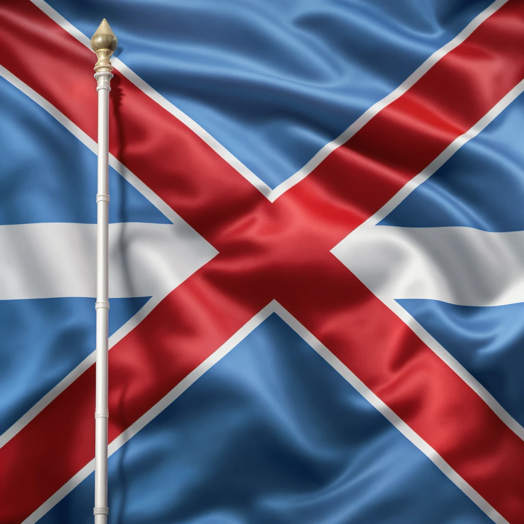 flag of the cross of Saint Andrew, white background with red saltire cross, realistic style, no text emoji