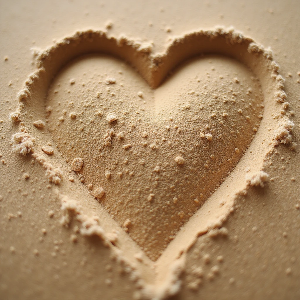 heart shape filled with realistic desert sand texture, warm beige and tan colors, no background emoji