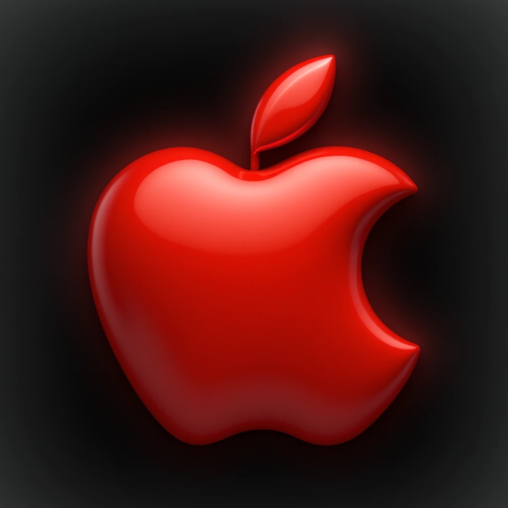 realistic shiny red apple icon in skeuomorphism style with subtle shadows and highlights emoji