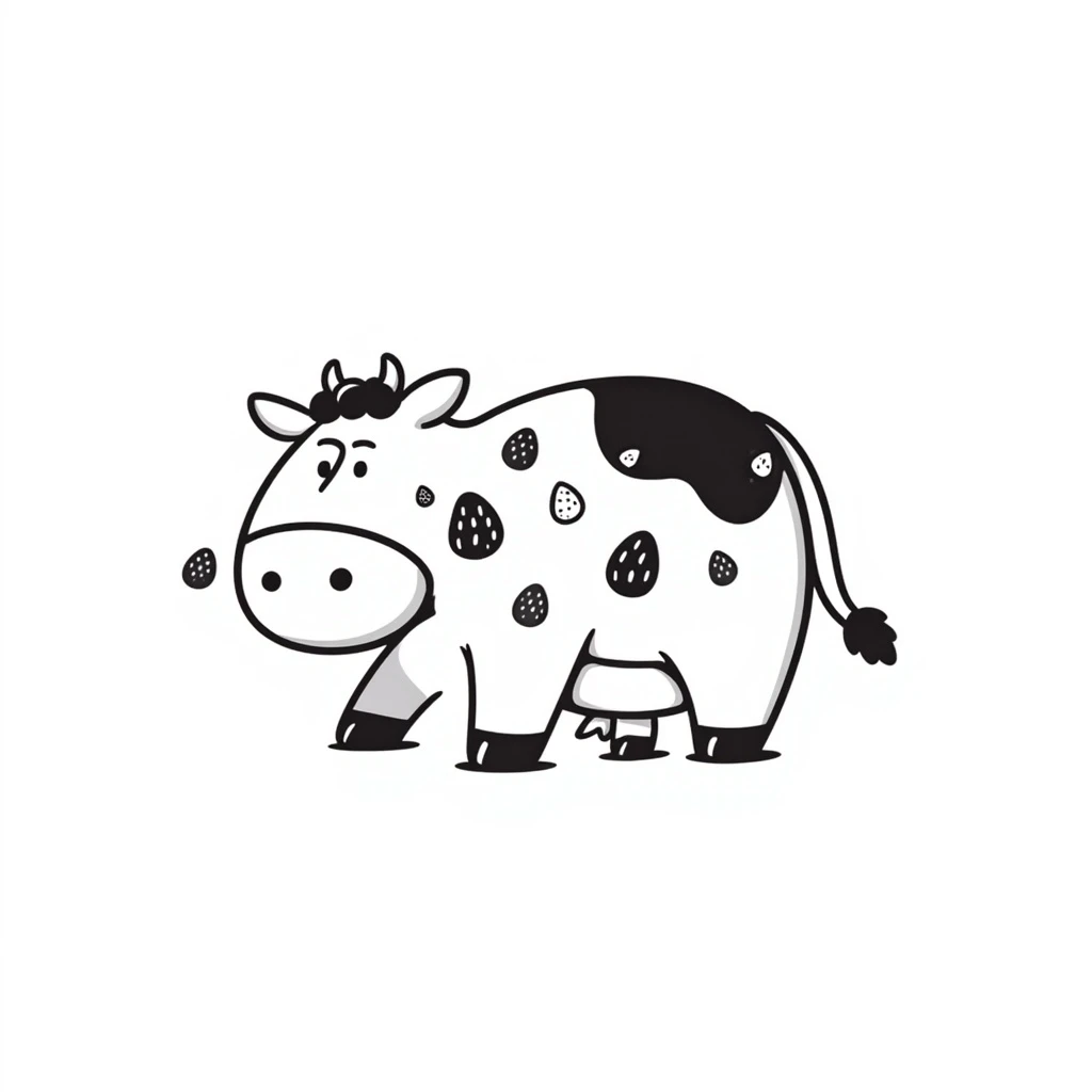 hand drawn doodle of a strawberry cow, simple black lines, with strawberry shapes on its body emoji